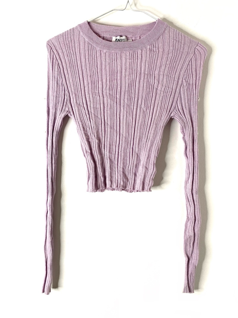Princess Polly Lavender Lilac Ribbed Knit Crop Top Long Sleeve Stretch Crew Neck